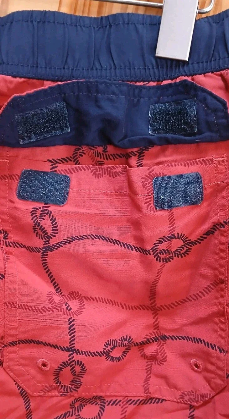 Red LL Bean Cargo Swim Trunks Lined Mens M Navy Blue Adjustable Waist